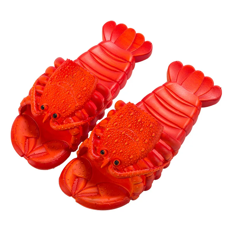 

New net celebrity crayfish beach slippers creative cute parent-child slippers personalized couple shoes