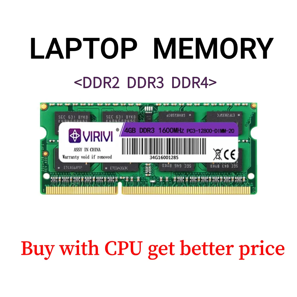 

VIRIVI DDR2 DDR3 DDR4 2G 4GB 8GB 1333 1600 2133 2400 2666Mhz SO-DIMM 1.35V 1.5V 1.2V Notebook RAM 204Pin Laptop Memory core tram