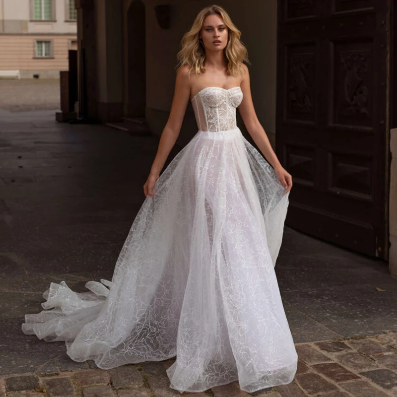 

Verngo Boho Wedding Dress 2020 High Quality Lace Wedding Gowns Vestidos De Novia Sexy Sweetheart Illusion Backless Bride Dress