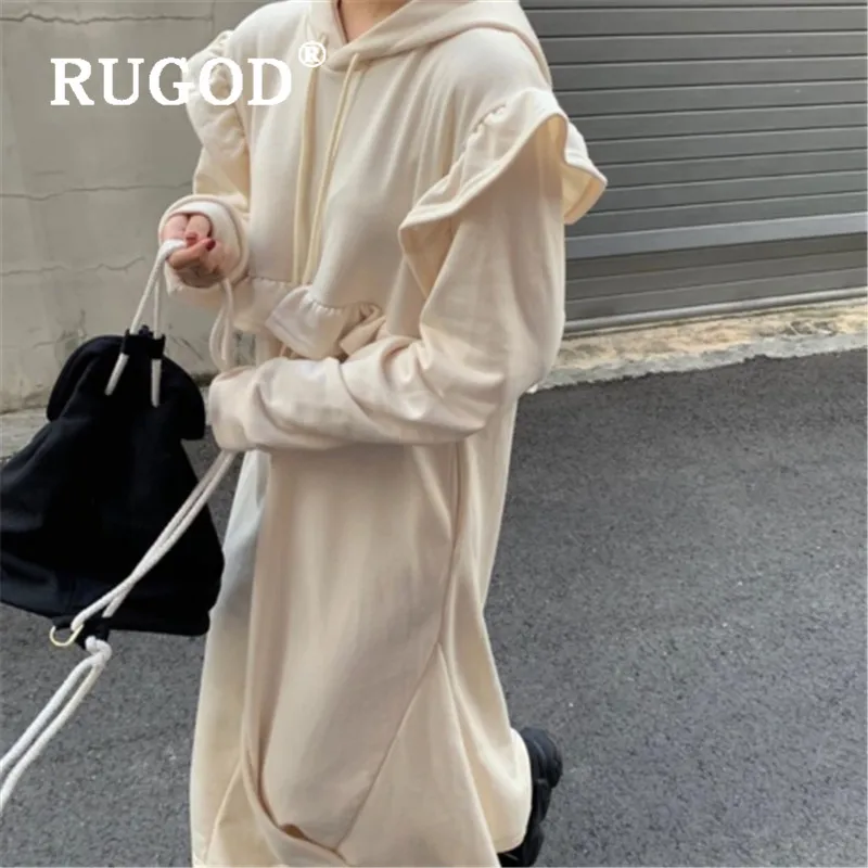 RUGOD женское платье-свитер с капюшоном плотные длинные платья рюшами корейская