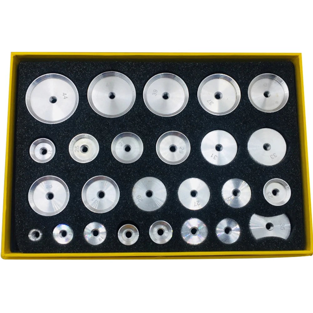 

25pcs Back Professional Aluminum Mould Crystal Closers Tool Press Watch Repair Pliers Threaded Practical Durable Case Dies Set
