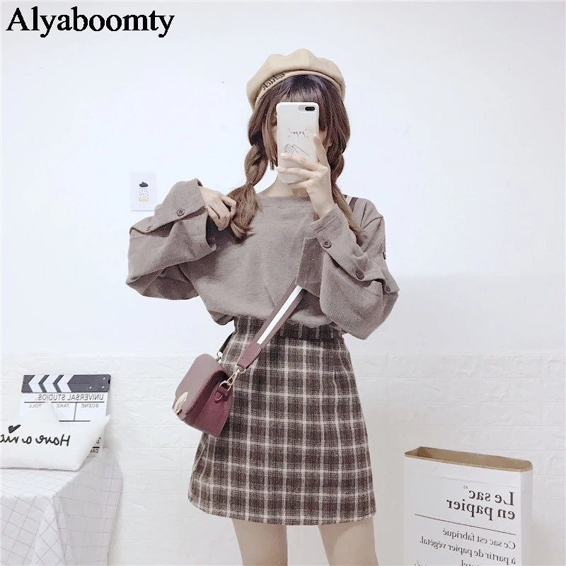 Женский комплект из 2 предметов в японском стиле преппи Свободный вязаный свитер