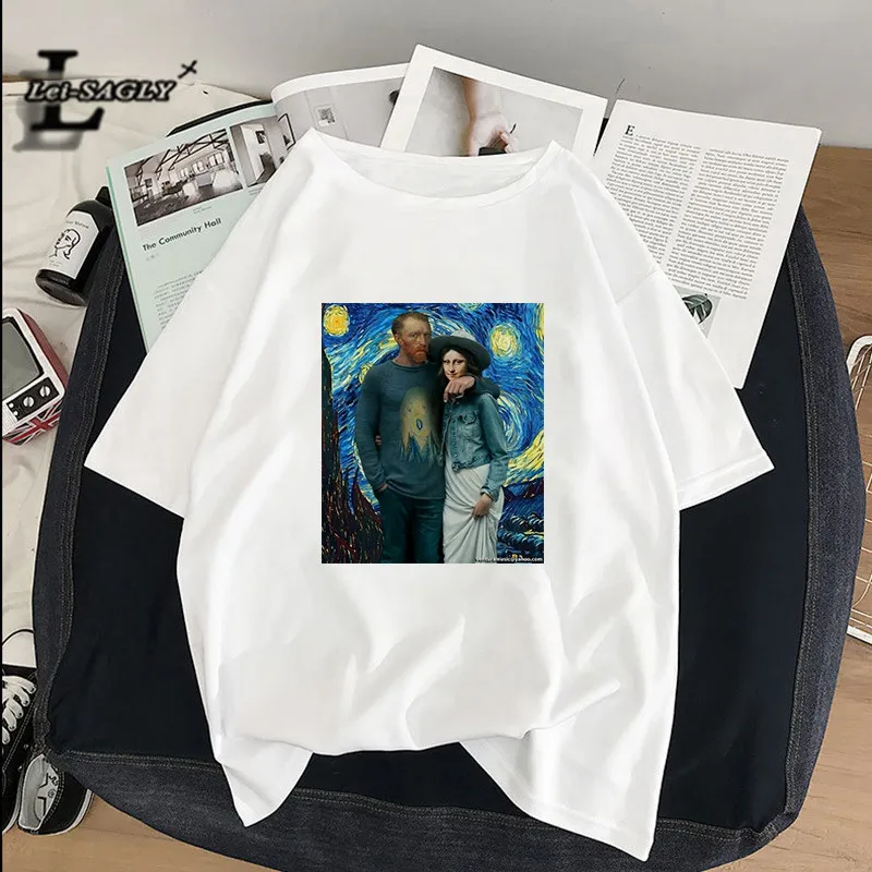 Lei SAGLY Mona Lisa smokes женские футболки художественная картина маслом Harajuku Эстетическая ulzzang негабаритная футболка Корейская одежда