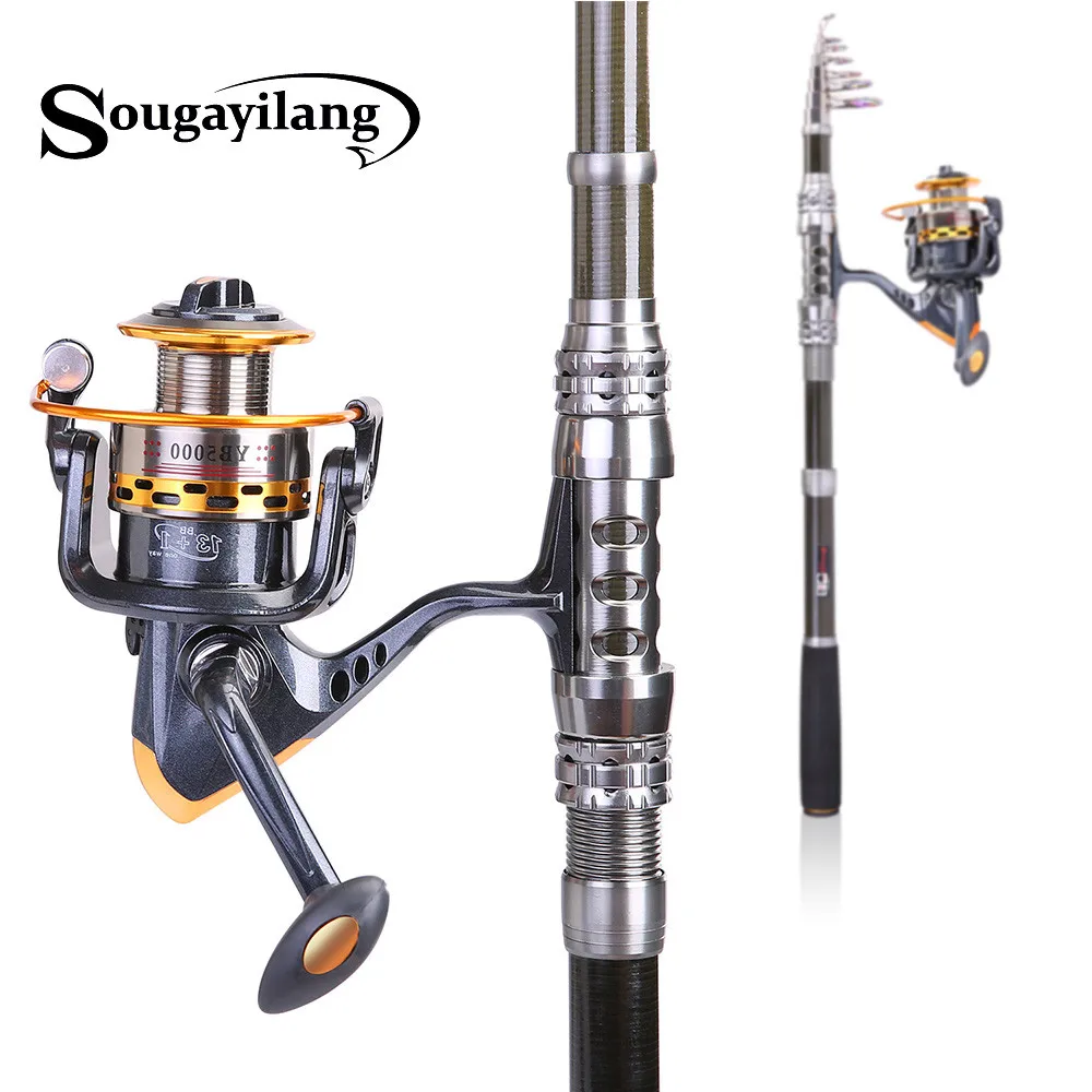Sougayilang Спиннинг телескопическая удочка набор и Карп Рыболовная катушка 1 8 м 3