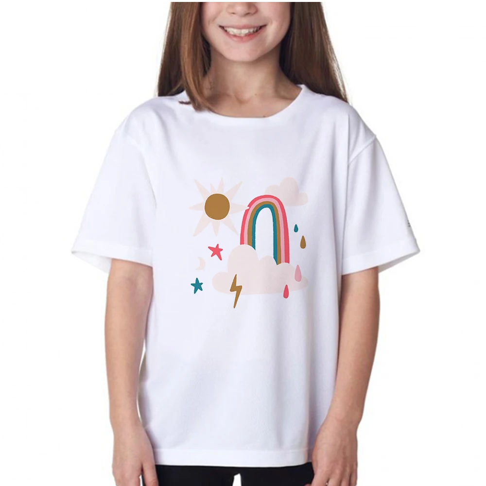 

Aesthetic Rainbow Printed Child Tshirt Popular in Baby Girls Cute Clothing Cozy Plus Size Brands T-shirts Short Sleeve