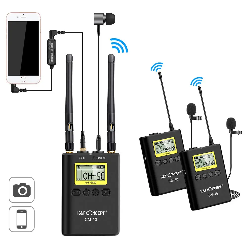 K & F концепция UHF 100M дистанционные беспроводные ПЕТЛИЧНЫЕ микрофон 100 каналов с 2