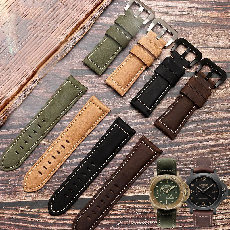 

Vintage Genuine Crazy Horse Leather Strap 20mm 22mm 24mm 26mm Watchband For Panerai Omega IWC Seiko Rolex Watch Accessories