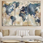 3 Панели карта мира акварелью модульные картины на холсте настенные художественные плакаты и принты подвесные картины для декора гостиной