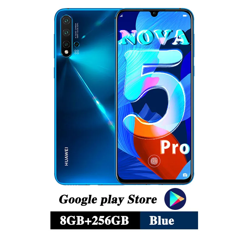 8G 256G Blue huawei Nova 5 pro, 8 ГБ, 128 ГБ, мобильный телефон, четыре ядра, 6,39 дюймов, OLED, Android 9,0, 3500 мАч, встроенный экран, отпечаток пальца, Google play - Цвет: 8G 256G Blue