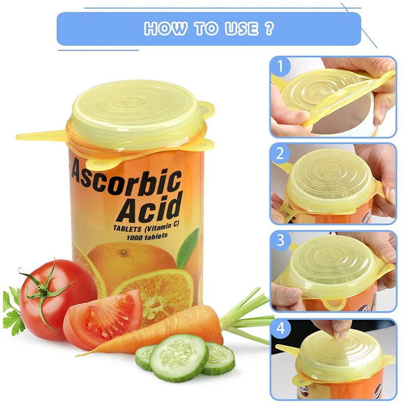 Силиконовые растягивающиеся многоразовые крышки для хранения пищевых продуктов