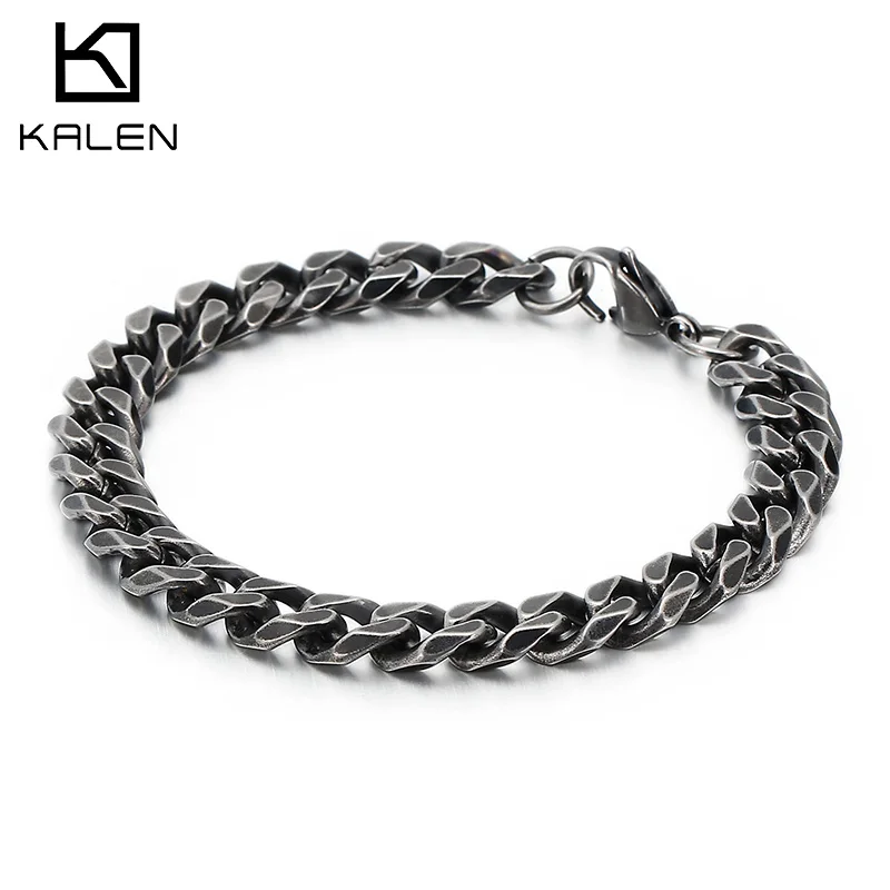 7/9 мм винтажный черный простой браслет из кубинской цепи мужской модный