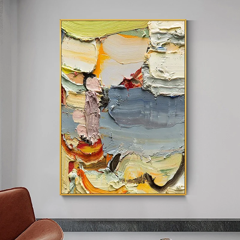 

Hand Painted Colorful Texture Oil Painting on Canvas Modern Knife Painting Abstract Bedroom Decorative Wall Hang Artwork No Fram