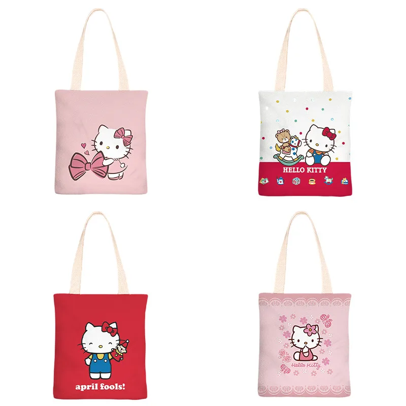 

Kawaii Sanriod Anime Peripheral Kitty Autumn Canvas Bag Simple and Women's Shoulder Bag Student Class Bag Birthday Present
