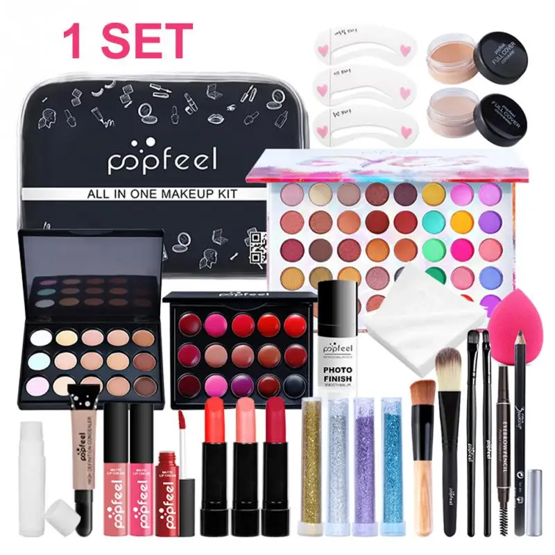 

30pcs Makeup Kit Powder Puff Nail Polish With Storage Bag Face Foundation Eyeshadow Palette Cosmetics Kit Women Non Toxic