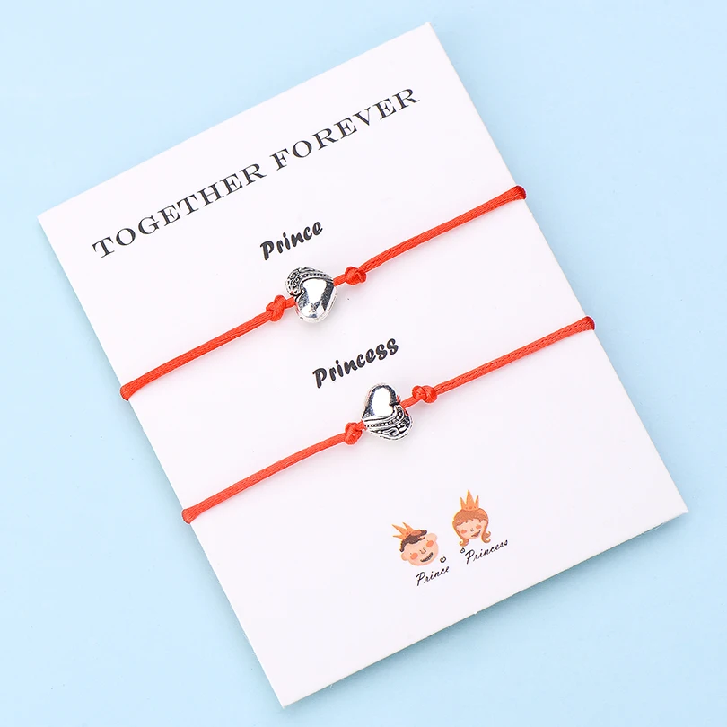 IYOE 2pcs/Set Wish Card Together Forever Couple Bracelets For Women Men Hand Braided Heart Red Thread Bracelet Fashion Jewelry | Украшения