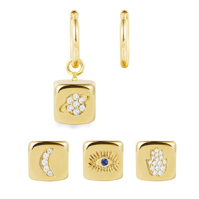 Женские асимметричные серьги SLJELY из стерлингового серебра 925 пробы в виде Луны