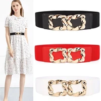 retro luxury wide elastic belt simple and versatile atmosphere gold button waist strap ladies decoration with dress waistband