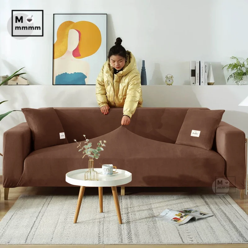 Коричневый угловой чехол Чехол для дивана Lounge Anti Cat Scratch гостиной Бархатный