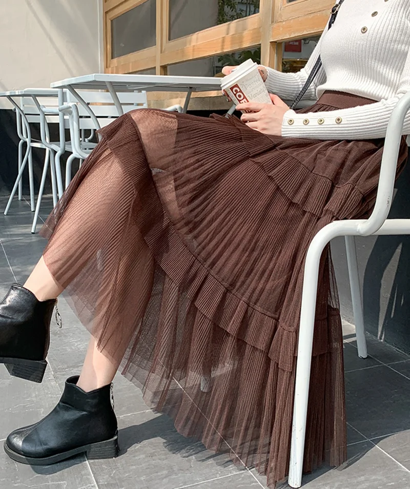 Женская многослойная юбка GIGOGOU винтажная длинная Плиссированная из фатина с