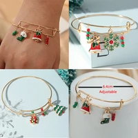 new christmas snowflake bells dangles bangle adjustable bracelets for women jewelry gift box pendant bracelet set girl xmas gift
