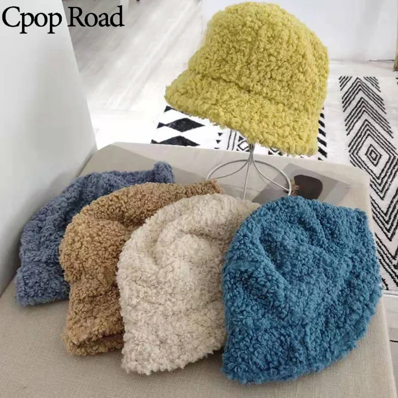 Cpop кашемировая шляпа ведро для женщин модная теплая зимняя трендовая с плюшевой