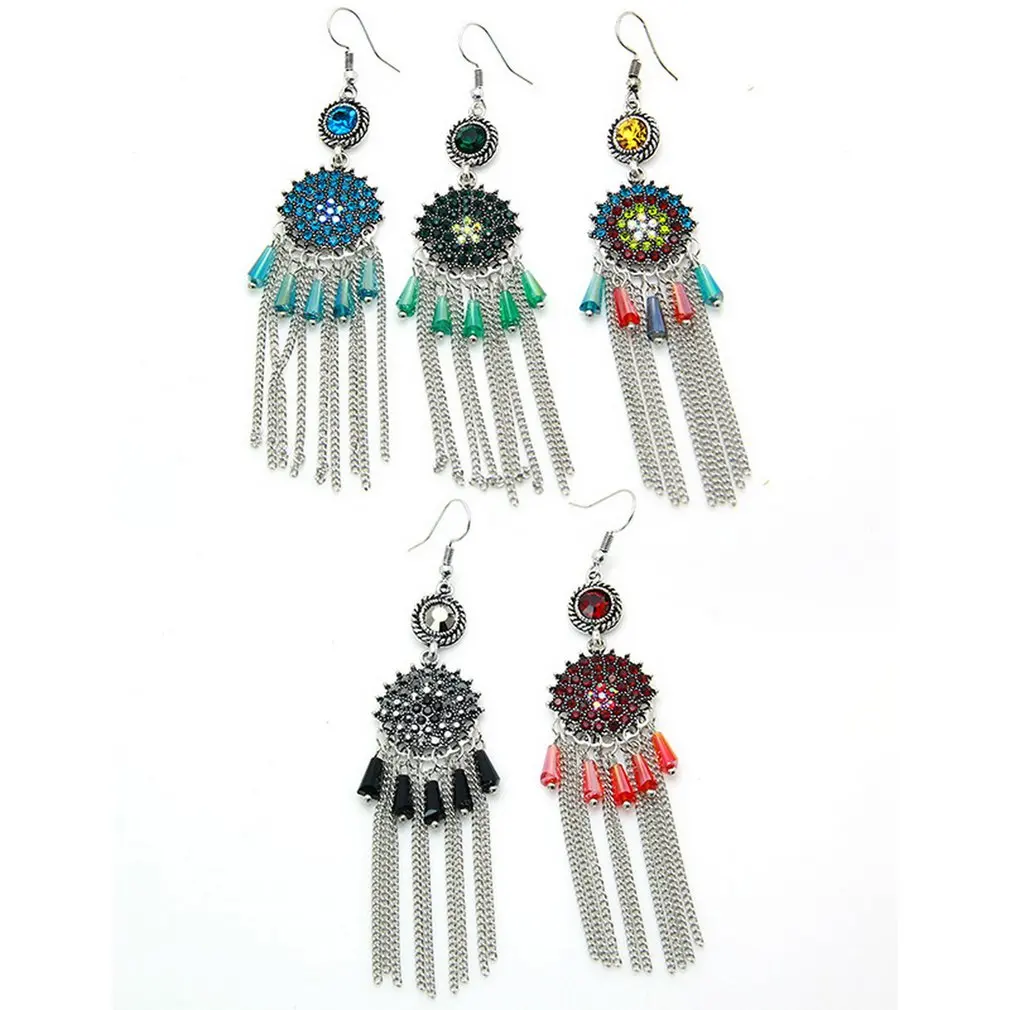 

Earrings for Girls and Ladies Ethnic Style Personality Sun Flower Shape Jewellery with Tassel Colorful Accessories