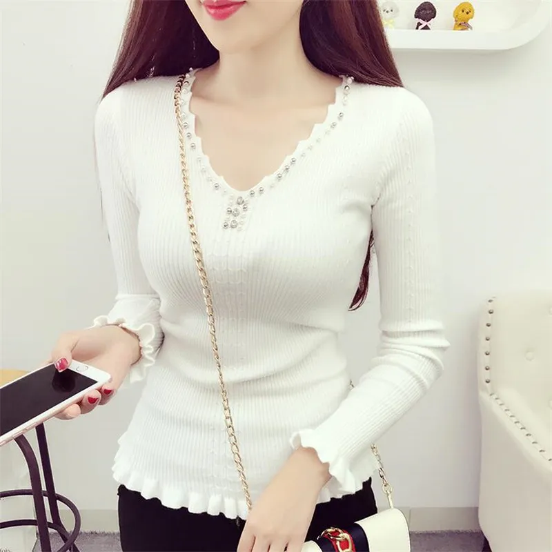 

Осень-зима женские вязаные свитера 2020 Новый v-образным вырезом пуловер с бусинами на каждый день длинный рукав тянуть женский Джемперы Топы ...