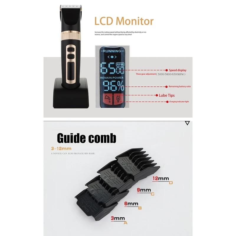 

Hair Clippers for Men Cordless Clippers for Hair Cutting Beard Trimmer Barbers Grooming Kit LED Display EU Plug