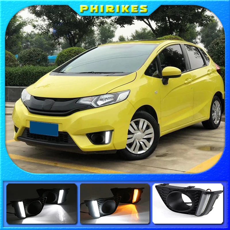 

Дневные ходовые огни для Honda Jazz Fit 2014, 2015, 2016, дневные ходовые огни с указателем поворота, дневной свет, 2 шт.