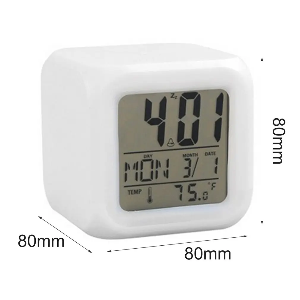 

Portable Lovely Fashion 7 Colors Change Square Digital Alarm Clock with LCD Screen Display Luminous Mode Home Office Use