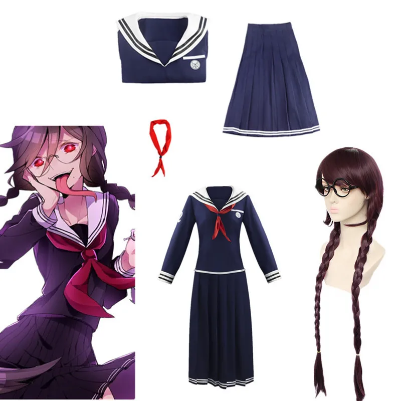 Костюм для косплея из аниме данганронпа V2 топ с короткой юбкой и парик школьная
