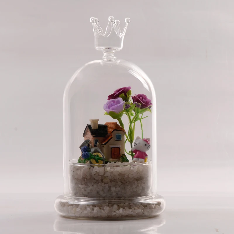 

8sets/pack 10*19cm Glass Plate Base Crown Top Glass Dome Vase Home Decoration Diameter=10cm Height=19cm Glass Cover Wedding Gift