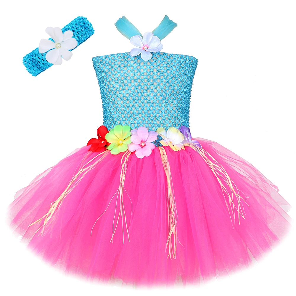 Luau Hawaiian Gras Tutu Kleid für Mädchen Hula Geburtstag Party Outfit Kinder Mädchen Halloween Kostüme Blume Prinzessin Dance Kleider