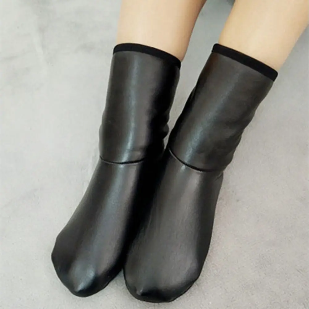 

Black Unisex Winter Warm Leather Thermal Boot Slippers Non-Slip Thicken Soft Coral Fleece Winter Stocking