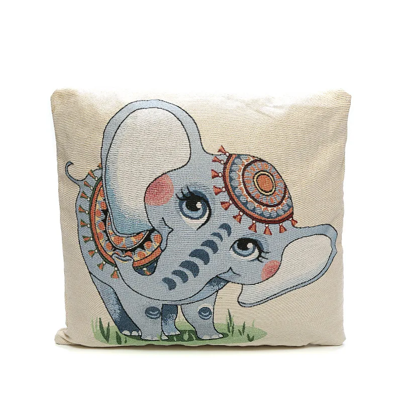 

Cute Cartoon Elephant Pillow Jacquard Embroidery Cotton Linen Sofa Cushion Bedside Pillow with Core Personalized Home Decoration