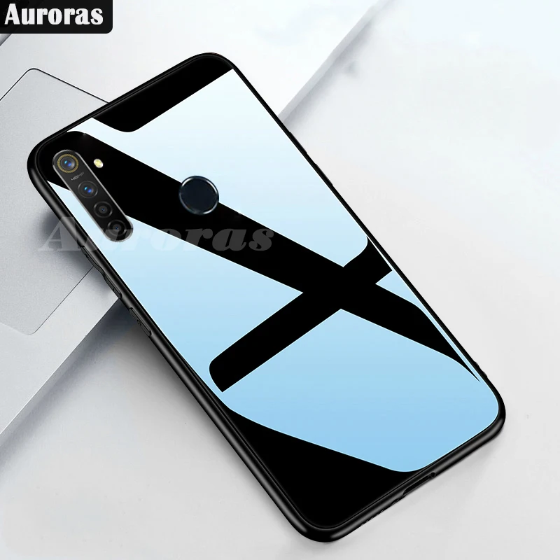 Auroras For Realme 5 Pro Tempered Glass Case with Soft Frame Shockproof Back Cover 3 X2 X Q XT Cases Funda | Мобильные телефоны и
