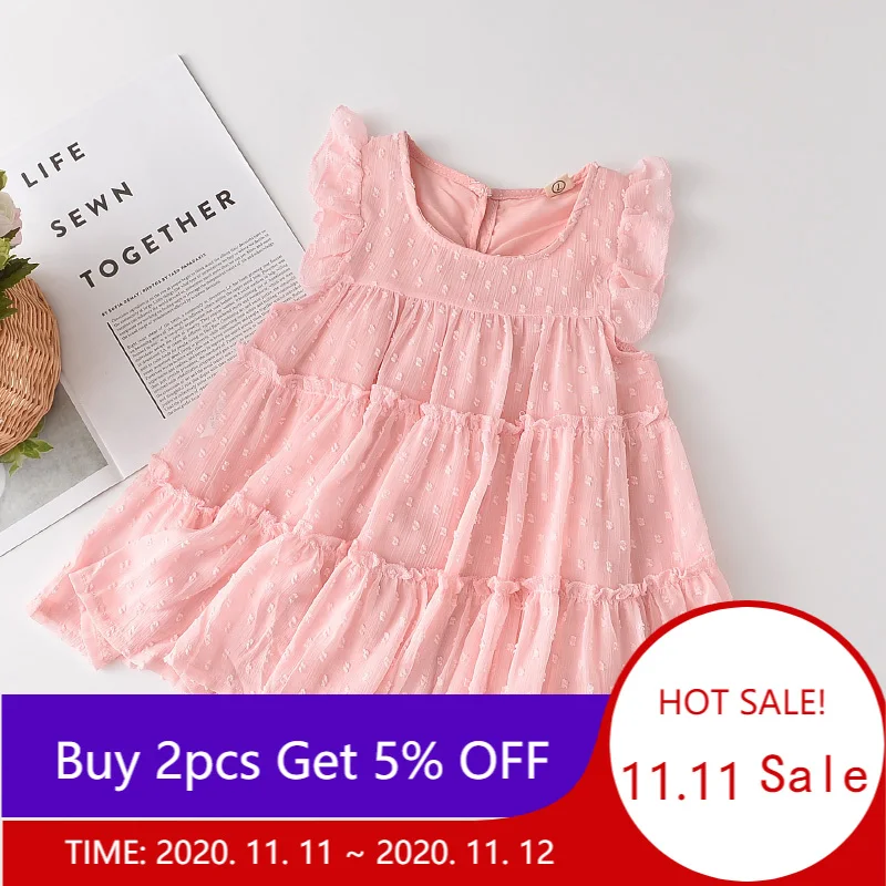 

2021 New Summer Girls Princess Dress Kids Ruffles Dresses Children Sweet Party Outfits Sleeveless Clothing for 3 7 Years