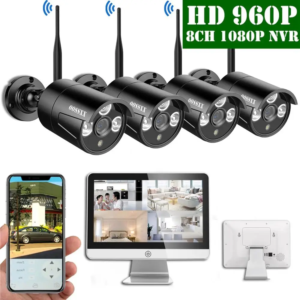 Беспроводная камера видеонаблюдения 8CH 1080P NVR 15 дюймов ЖК дисплей 960P 1 3 м IP67 Wi