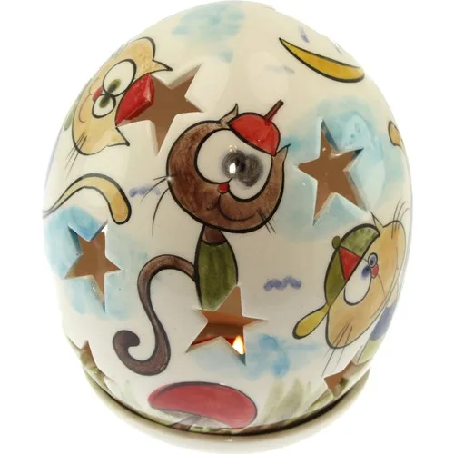 

Authentic Tile Serseri Cats On Holiday Egg Candle Holder