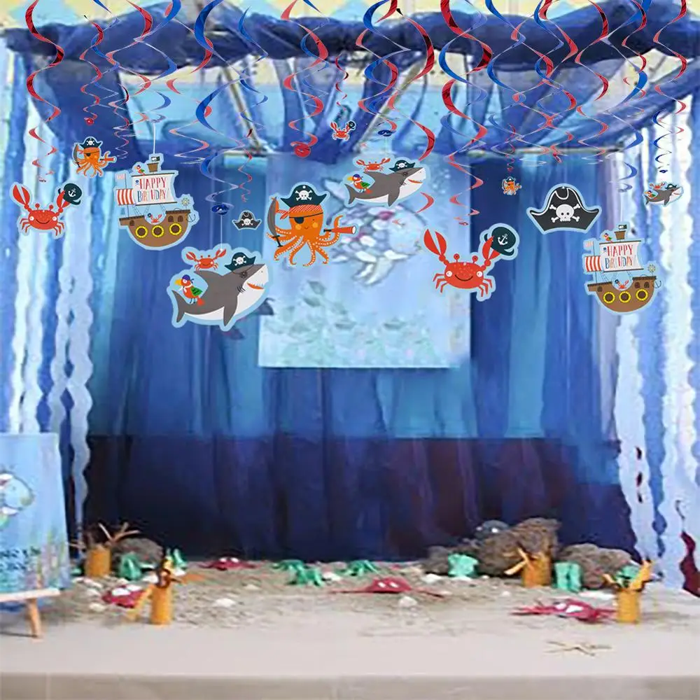 

Ocean Theme Party Decorations Hanging Shark Marine Animal Swirls Photo Props Sea Pirate Anniversary Kids Birthday Party Supplies