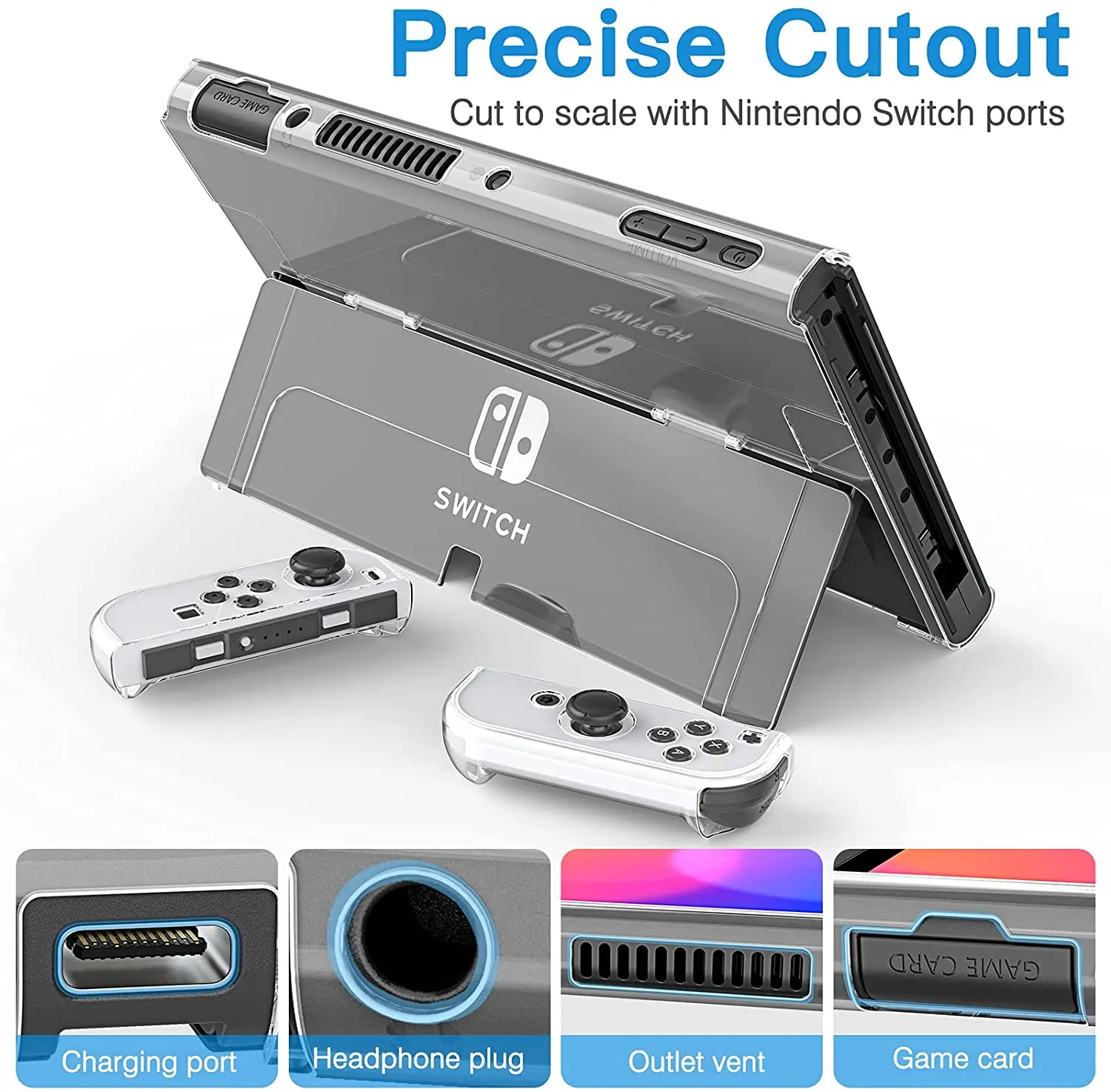 Прозрачный защитный чехол HEYSTOP совместимый с Nintendo Switch OLED модель 2021 PC для Joy-Con |