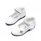 Новинка 2021 года; Обувь для девочек с цветочным принтом; Сезон весна-осень; Обувь принцессы из искусственной кожи с кружевом; Милые Стразы с бантом для От 3 до 11 лет; Обувь для малышей