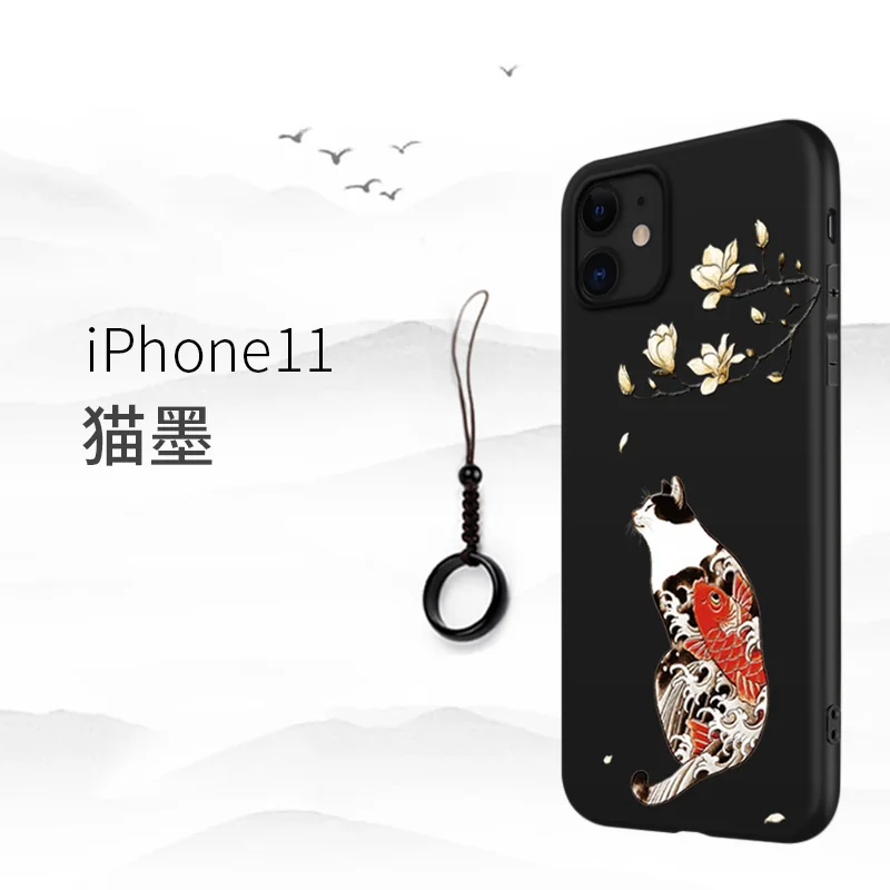 Отличный чехол для телефона с тиснением для Iphone XS MAX XS XR X 11 PRO MAX чехол Kanagawa Waves Carp Cranes 3D гигантский рельефный чехол для 7 8 PLUS - Цвет: Cat 11