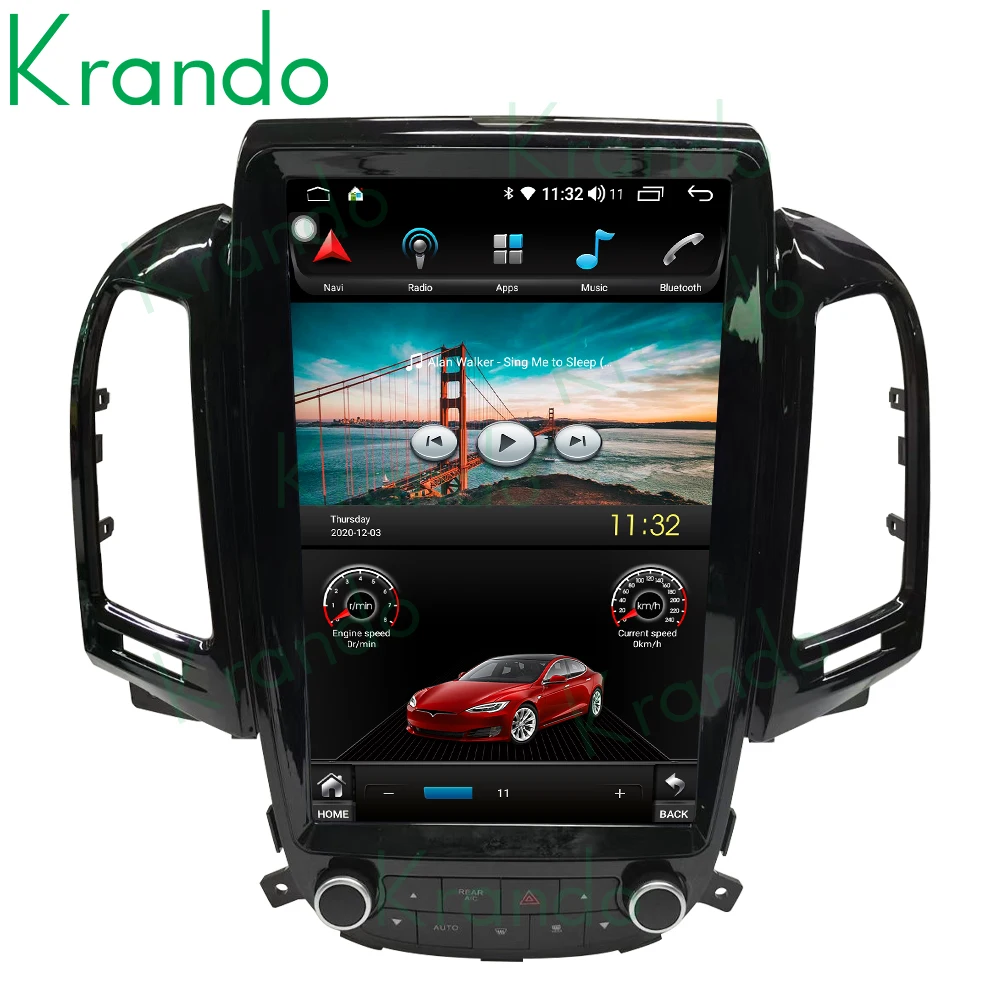 구매 Krando 안드로이드 10.0 6G 128G 12.1 테슬라 스타일 수직 자동차 라디오 현대 산타페 2006-2012 헤드 유닛 무선 Carplay