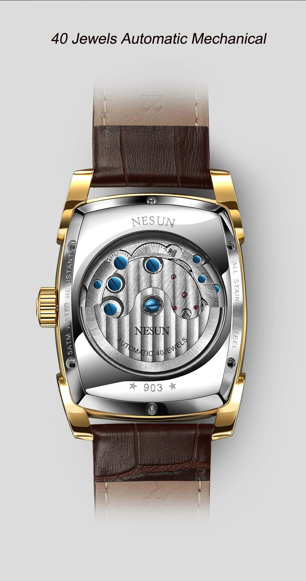 Автоматические механические часы Nesun Tourbillion, часы со скелетом, мужские роскошные Брендовые мужские часы, водонепроницаемые, relogio masculino N9039-3