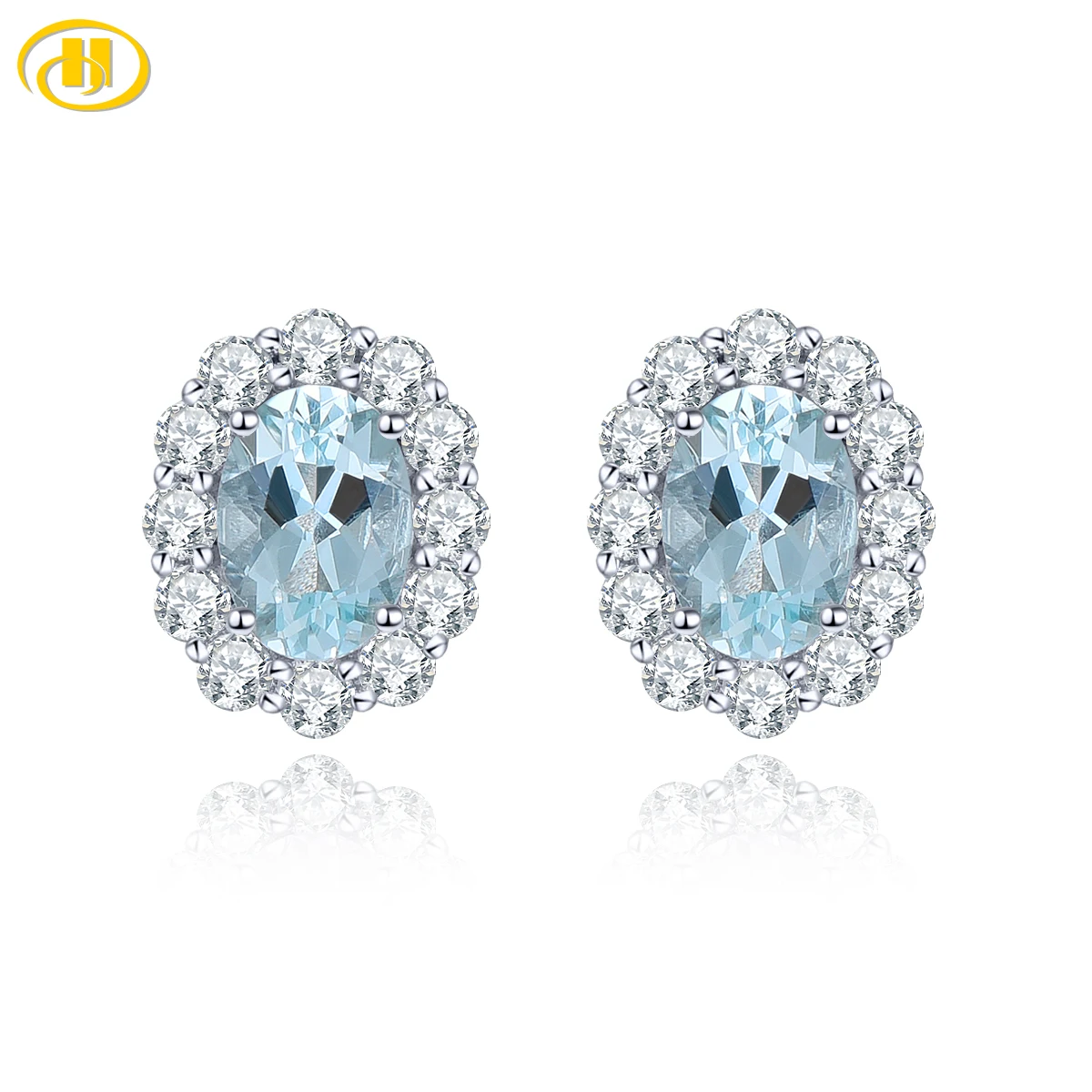 

Natural Oval 7*5mm Aquamarine Solid 925 Sterling Silver Earrings Stud Classic Simple Design Gift for Women