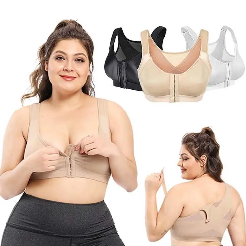 

Women Sports Bra Shockproof Gym Fitness Vest Breathable Yoga Posture Corrector Underwear Hook Brassier Crop Top Plus Size