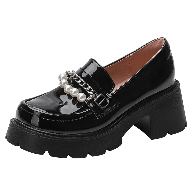 

AIYUQI Loafers Women Large Size Platform Girls Shoes Beaded British Style Patent Leather Spring Student Shoes Ladies
