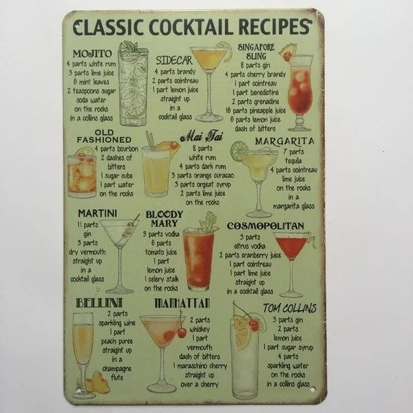 

[]Martini Mojito Cocktail Vintage Tin Signs Wall Plaque Custom Metal Painting Antique Gift home bar Pub Decor AL035
