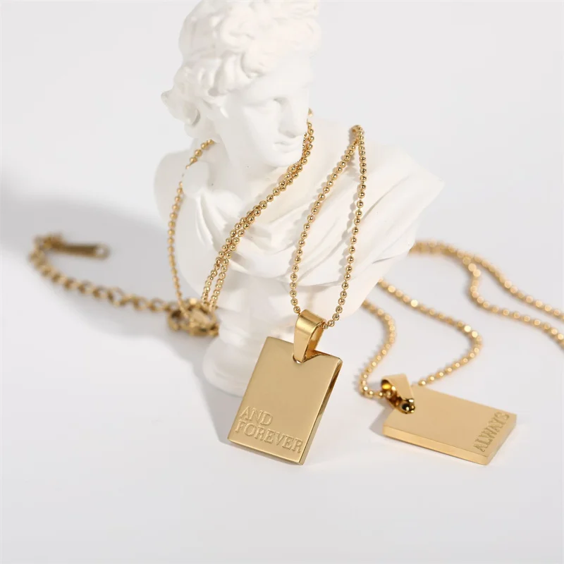 

New Fashion Titanium Steel Rectangle English Letter Pendant Necklace Female Wedding Trend Jewelry Necklace Gift Wholesale